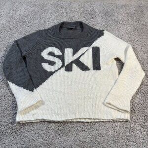 Wooden Ships "Ski" Womens X/S Pullover Gray White Wool Blend Colorblock Sweater
